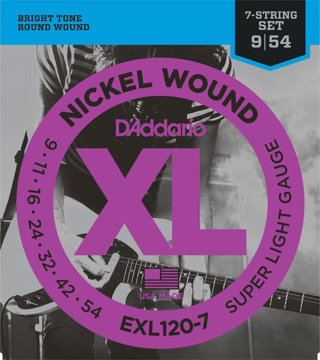 D'Addario EXL120-7 - Nickel Wound Electric Strings, 7-String, Super Light (9-54)(DAddario/EXL120)