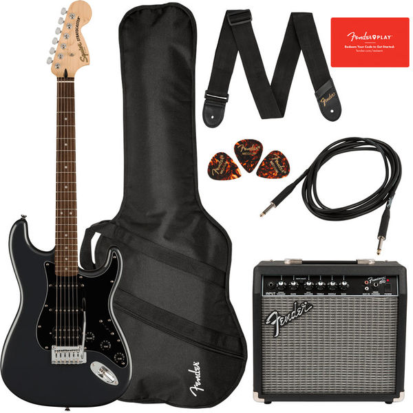 Squier Affinity Series HSS Stratocaster Guitar Pack with Frontman 15G , Laurel Fretboard - Charcoal Frost Metallic