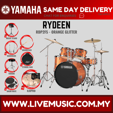 Yamaha Rydeen 5-piece RDP2F5 Acoustic Drum Set with Zildjian ILHPRO Cymbal Set, Drum Mute, Drumsticks and Drum Stool ( RDP2F5 )