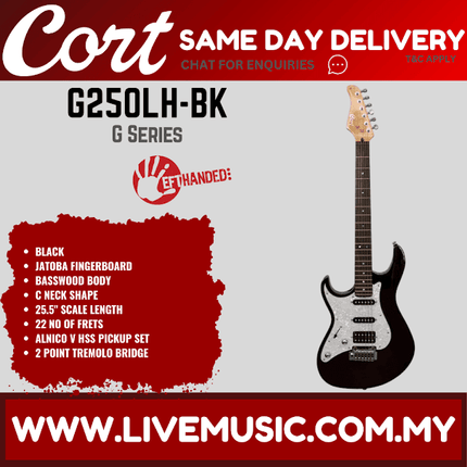 Cort G250LH Double Cutaway Bolt On Basswood SSH Pickup Burst Left Handed Electric Guitar (G250 LH)