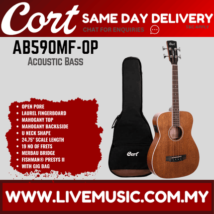 Cort AB590MF-OP 4 String Concert Mahogany Acoustic Bass Guitar With Bag - Open Pore (AB590MFOP/AB590MF OP)