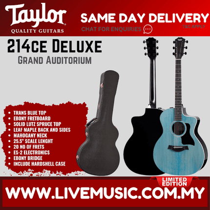 Taylor 214ce Deluxe Grand Auditorium Acoustic Guitar, Trans Blue Top