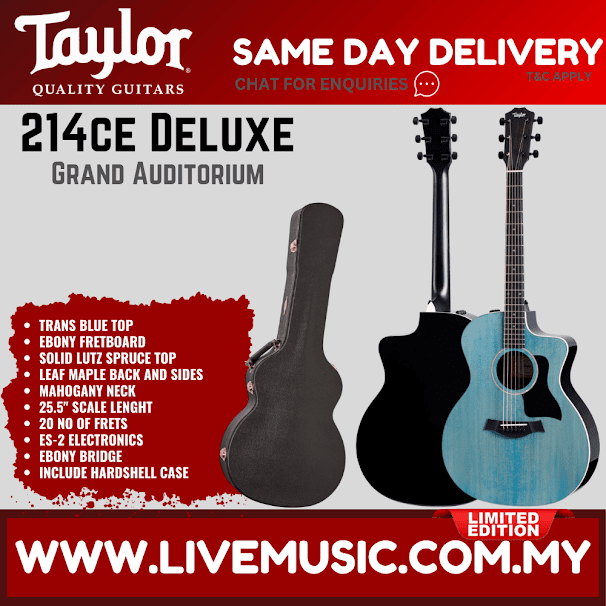 Taylor 214ce Deluxe Grand Auditorium Acoustic Guitar, Trans Blue Top