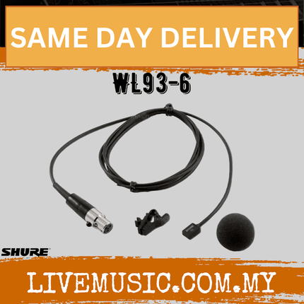Shure WL93-6 Wireless Microphone with 6' of Cable - Black (WL-93-6 / WL 93-6)