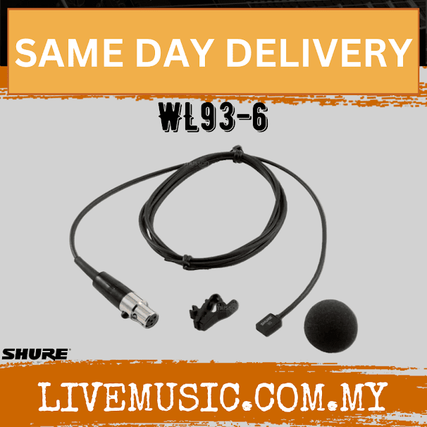 Shure WL93-6 Wireless Microphone with 6' of Cable - Black (WL-93-6 / WL 93-6)