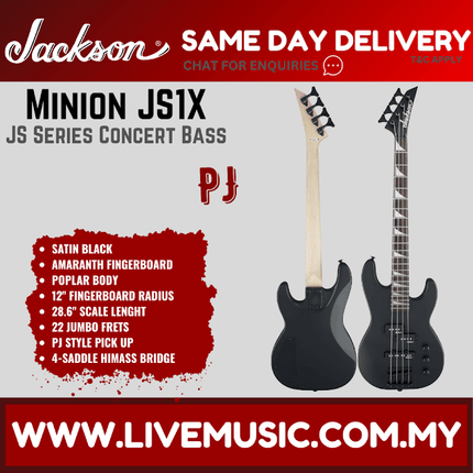 Jackson JS1X JS Series Concert Bass Minion Guitar, Amaranth Fretboard - Satin Black