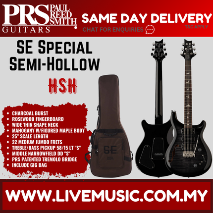 PRS SE Special Semi-Hollow Electric Guitar, Charcoal Burst