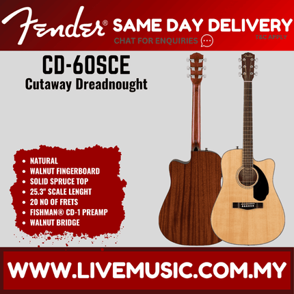 Fender CD-60SCE Dreadnought Acoustic-Electric Guitar - Black / Natural / All Mahogany (CD60SCE/CD 60SCE)