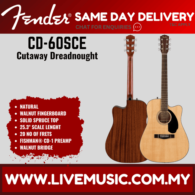 Natural acoustic-electric dreadnought guitar with cutaway body and dark wood fretboard.