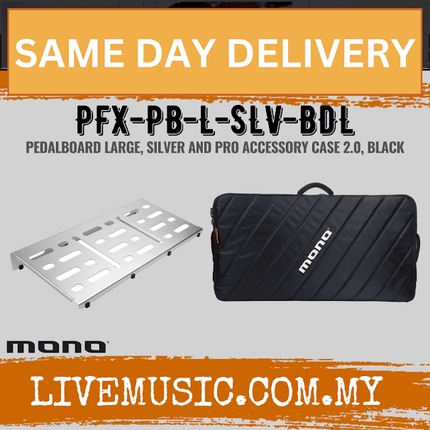 MONO Pedalboard Large, Black + Pro Accessory Case 2.0 - Silver (PFX-PB-L-SLV-BDL)