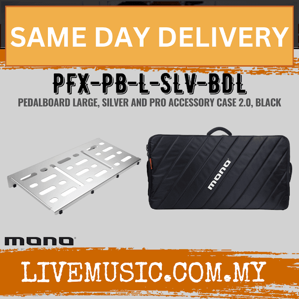 MONO Pedalboard Large, Black + Pro Accessory Case 2.0 - Silver (PFX-PB-L-SLV-BDL)