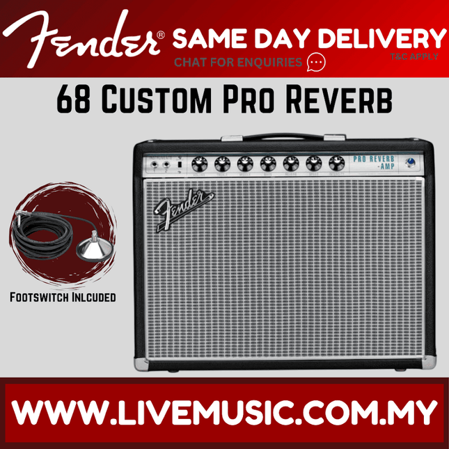 Fender 68 Custom Pro Reverb guitar amplifier, black combo with grille and control panel