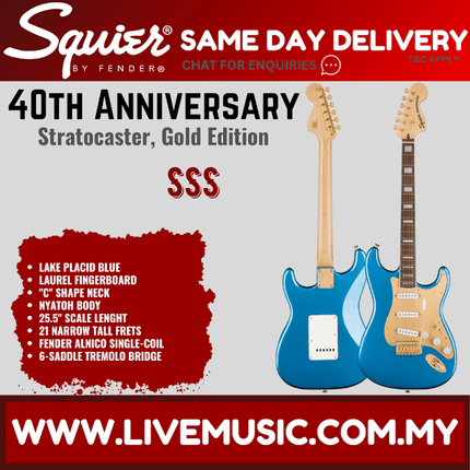 Squier 40th Anniversary Gold Edition Stratocaster Electric Guitar, Lake Placid Blue
