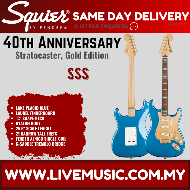 Squier 40th Anniversary Gold Edition Stratocaster Electric Guitar, Lake Placid Blue