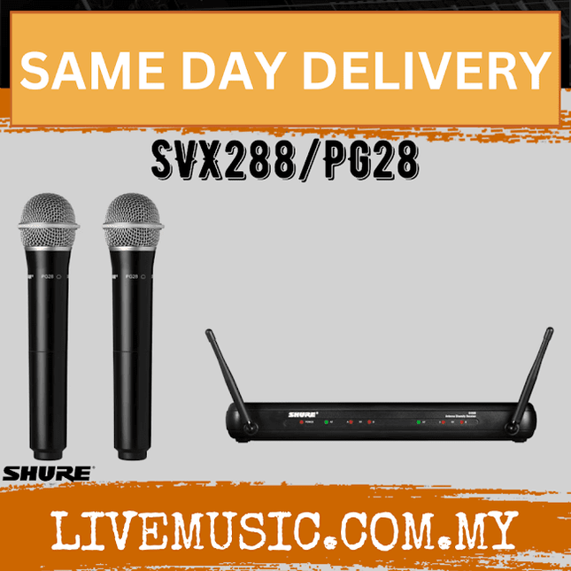 Shure SVX288/PG28 Dual Handheld Wireless Microphone System, SVX88 Dual Diversity Receiver & Dual PG28 Handheld Microphone  ( SVX288-PG28 / SVX288PG28 )