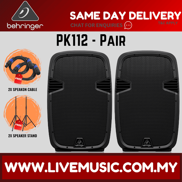 Behringer PK112 Passive 600-Watt 12" PA Speaker System With Speaker Stand & Cable - Pair ( PK 112 / PK-112 )
