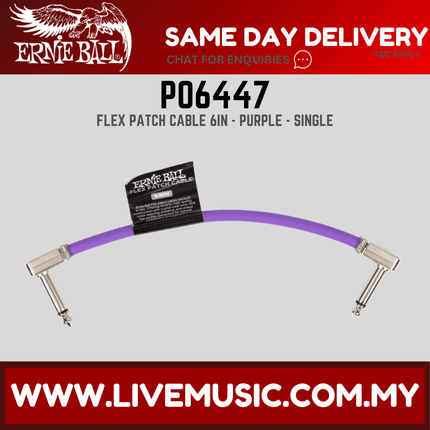 Ernie Ball P06447 FLEX Instrument Patch Cable 6 Inch Single, Purple