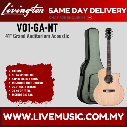 Livingston V01-GA 41" Solid Top Acoustic Guitar, Rosewood FB, Orange / Natural / Black ( V01 GA V01GA )