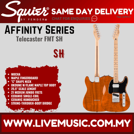 Squier Affinity Series Telecaster FMT SH Electric Guitar, Maple FB, Mocha