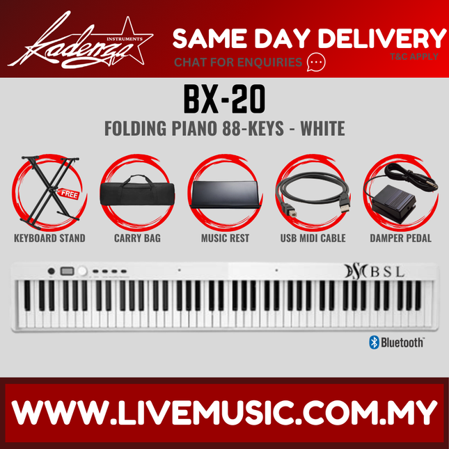 BSL BX-20 88 Keys Folding Piano Semi Weighted Keyboard With Bluetooth - White ( BX 20 / BX20 )