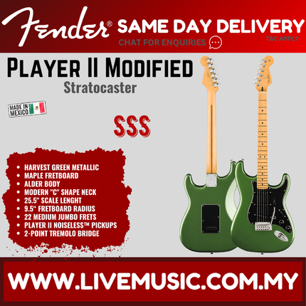 Fender Player II Modified Stratocaster Electric Guitar, Maple FB, Harvest Green Metallic