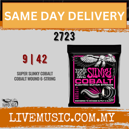 Ernie Ball 2723 Super Slinky Cobalt Electric Guitar Strings, 9-42 Gauge