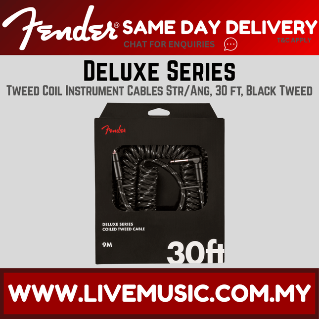 Fender Deluxe Coil Guitar Cable, 30ft - Black Tweed