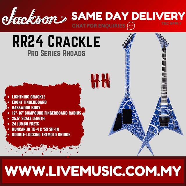 Jackson Pro Series Rhoads RR24 Electric Guitar, Ebony FB, Lightning Crackle