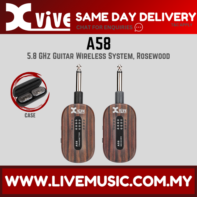 5.8 GHz guitar wireless system with rosewood transmitters and carrying case