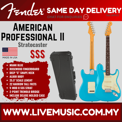 Fender American Professional II Stratocaster Electric Guitar, Rosewood Fretboard - Miami Blue
