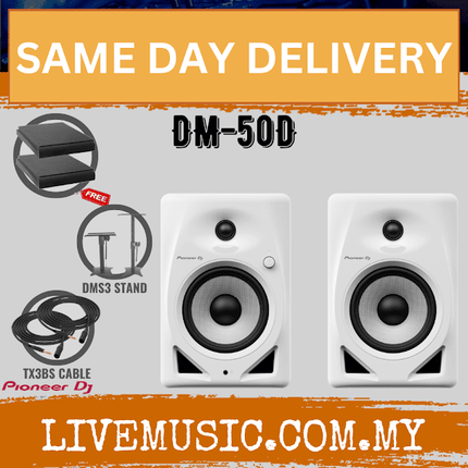 Pioneer DJ DM-50D 5-inch Active Monitor Speaker With Monitor Stand And Cable , White - Pair ( DM50D / DM 50D )