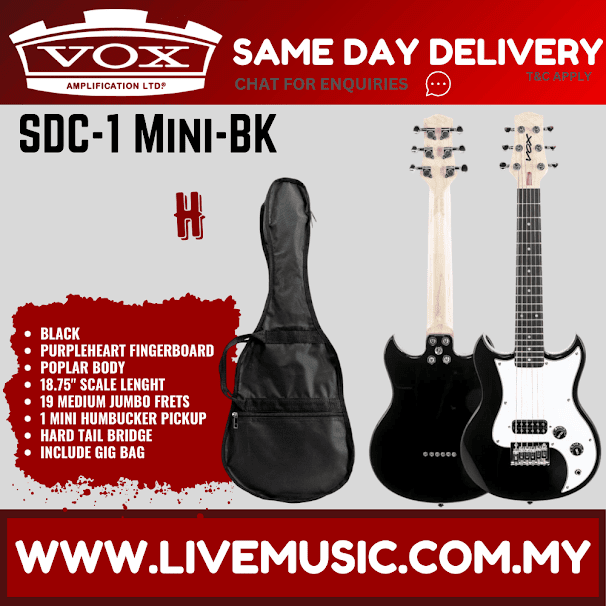 Vox SDC-1 Mini Travel Size Electric Guitar With Gig Bag  - Black (SDC1 / SDC 1)