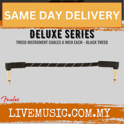 Fender Deluxe Series Patch Cable, 6inch, Black Tweed, Each