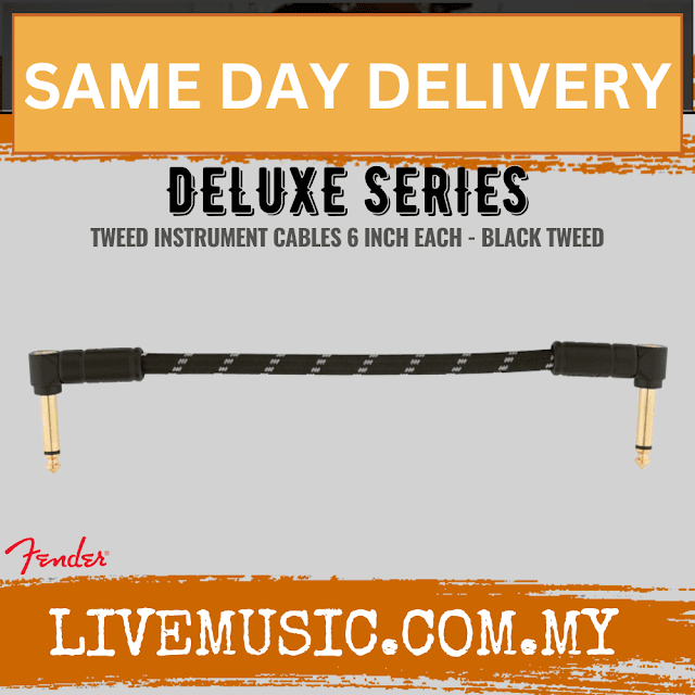 Fender Deluxe Series Patch Cable, 6inch, Black Tweed, Each
