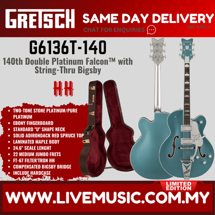 Two-tone Gretsch hollowbody electric guitar with Bigsby, in stone and platinum finish