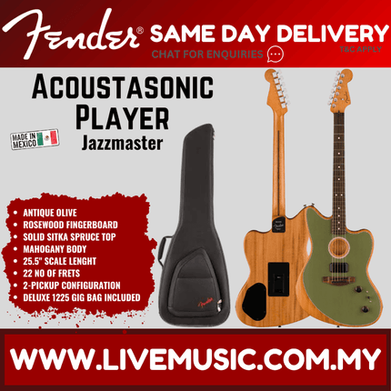 Fender Acoustasonic Player Jazzmaster Electric Guitar, Antique Olive