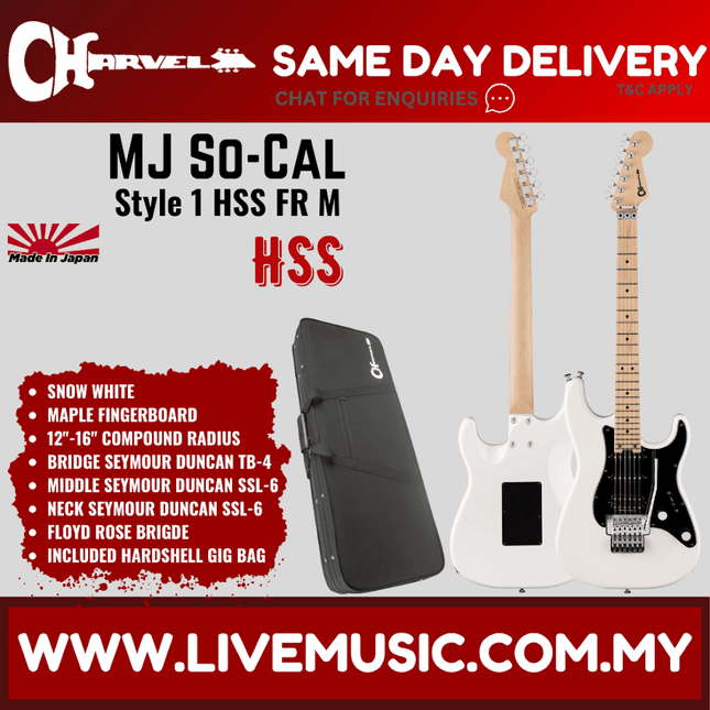 Charvel MJ So-Cal Style 1 HSS FR M Electric Guitar, Maple FB, Snow White
