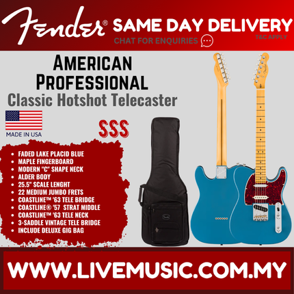 Fender American Professional Classic Hotshot Telecaster Guitar, Maple FB, Faded Lake Placid Blue