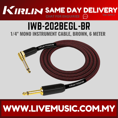 Kirlin IWB-202BEGL 3/6 Meter Premium Plus Gold Jack Woven Instrument Cable For Electric Acoustic Bass Guitar Speaker Amp Keyboard Drum Amplifier(IWB 202BEGL/IWB202BEGL)
