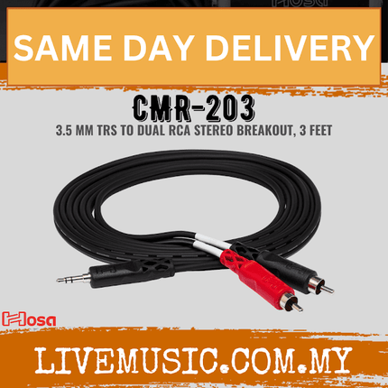 Hosa CMR-203 3.5mm TRS to Dual RCA Stereo Breakout, 3ft (CMR203/CMR 203)