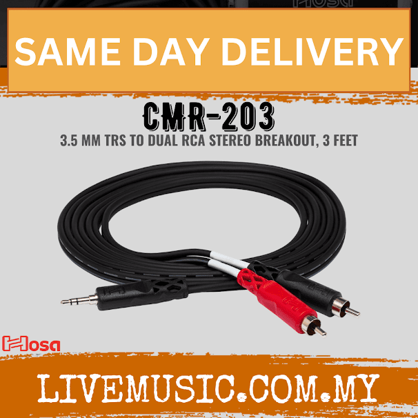Hosa CMR-203 3.5mm TRS to Dual RCA Stereo Breakout, 3ft (CMR203/CMR 203)