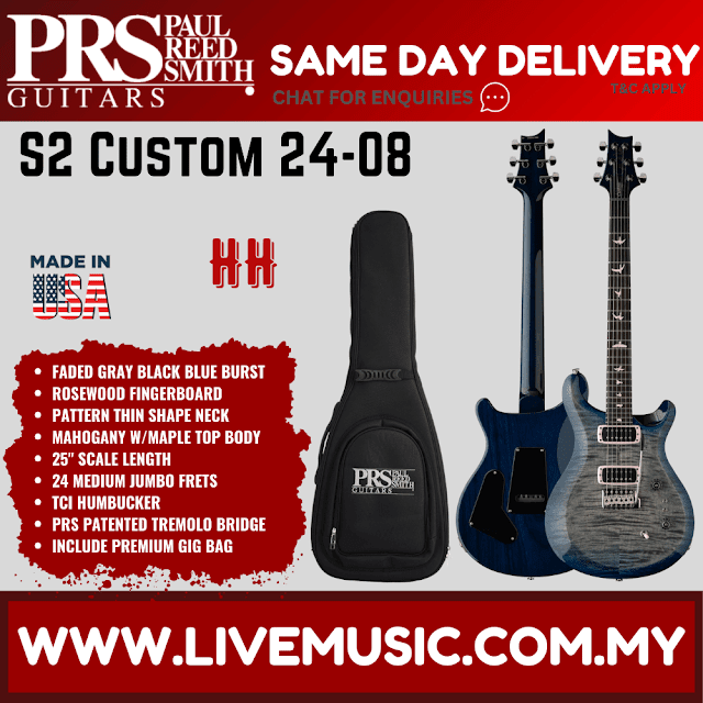 PRS S2 Custom 24-08 Electric Guitar, Faded Gray Black Blue Burst