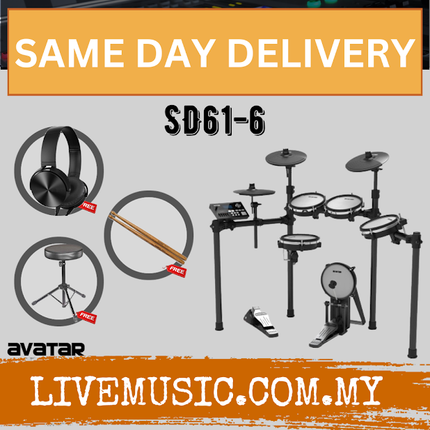 Avatar SD61-6 8-Piece Mesh Kit Electric Drum Set With Drum Throne, Headphone And Drumstick ( SD616 / SD61 6 )