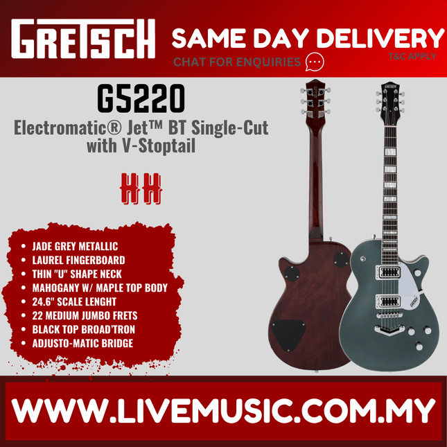 Gretsch G5220 Electromatic Jet BT Single-Cut Guitar w/V-Stoptail, Jade Grey Metallic