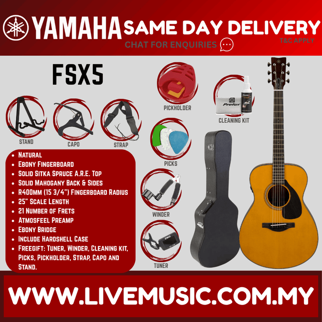 Yamaha Red Label FSX5 Acoustic-Electric Guitar with Hardcase - Natural ( FSX-5 ) MADE IN JAPAN