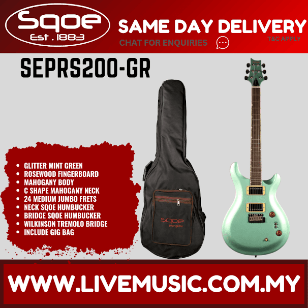 Sqoe SEPRS200 HH Mahogany Body Electric Guitar w/Hardcase, Rosewood FB - Glitter Mint Green ( SEPRS-200 / SEPRS 200 )