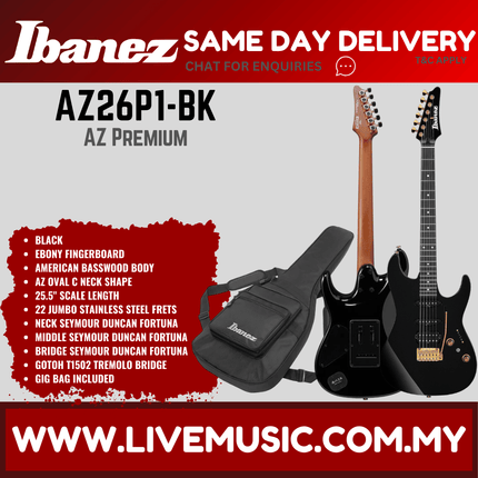 Ibanez Premium AZ26P1 Electric Guitar - Black (AZ26P1-BK/AZ26P1 BK)