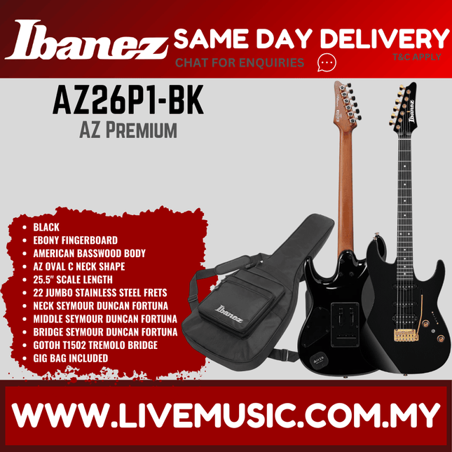 Ibanez Premium AZ26P1 Electric Guitar - Black (AZ26P1-BK/AZ26P1 BK)