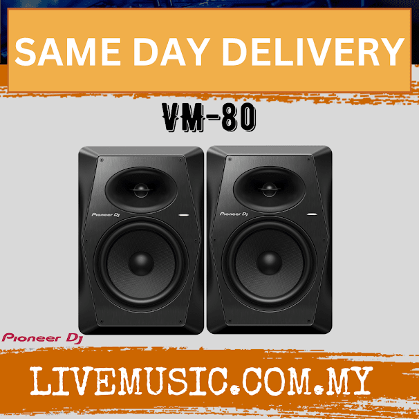 Pioneer DJ VM-80 2-Way Active Studio Monitor With Monitor Stand And Cable - Pair - Black ( VM80 / VM 80)