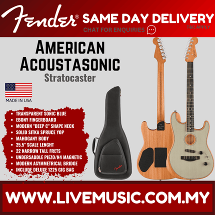 Fender American Acoustasonic Stratocaster Ebony Fretboard with Bag - Transparent Sonic Blue